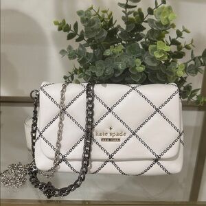 Kate Spade Quilted White Shoulder Bag with Chain Strap